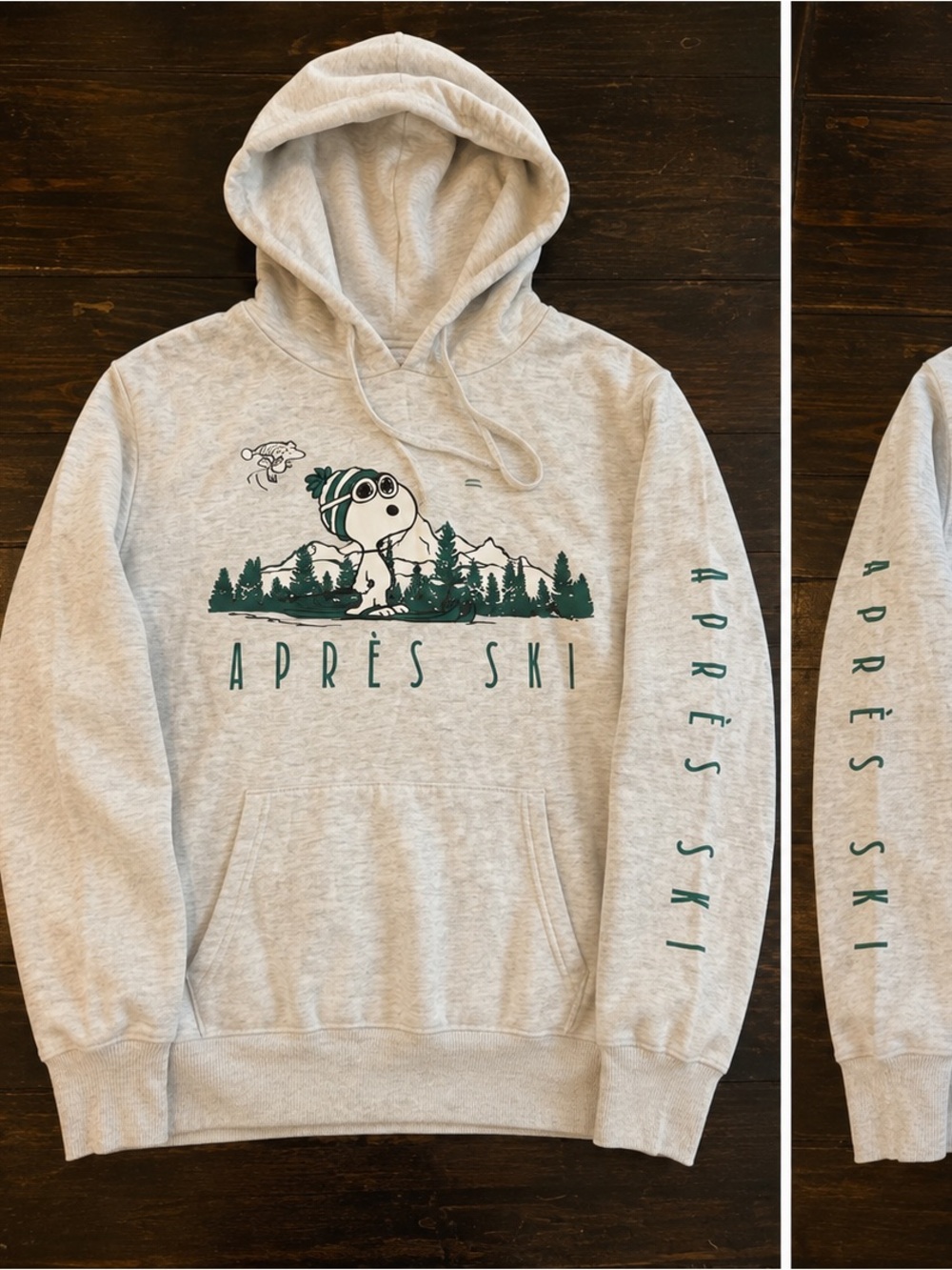 Peanuts Light Gray Hoodie with Green Après Ski Graphics